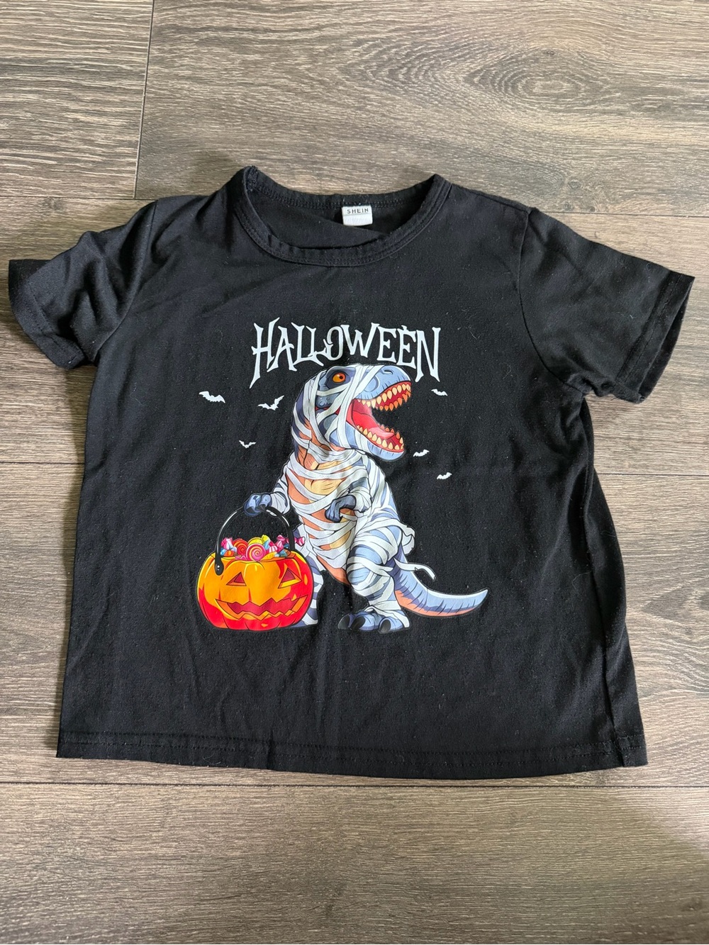 Sz 5y Kids Halloween Mummy Dinosaur Tee - Black